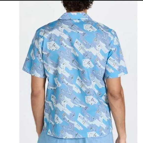 A.P.C. Chemisette Lloyd Short Sleeve Liberty Airplane Printed Shirt SizeXL NEW